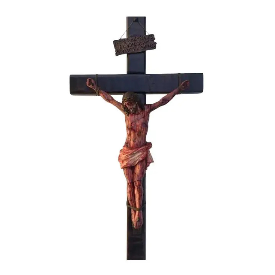 Crucifixo de Parede Realista Artesanal em Madeira