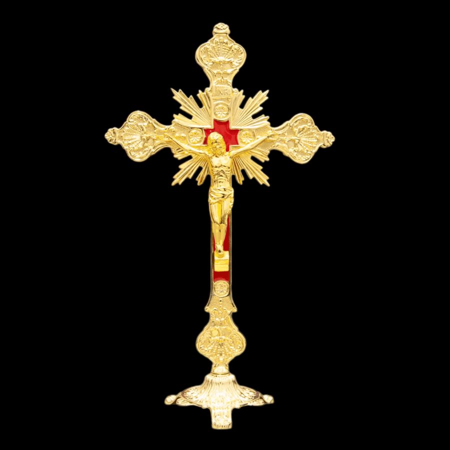 Crucifixo de Mesa Banhado a Ouro Católico