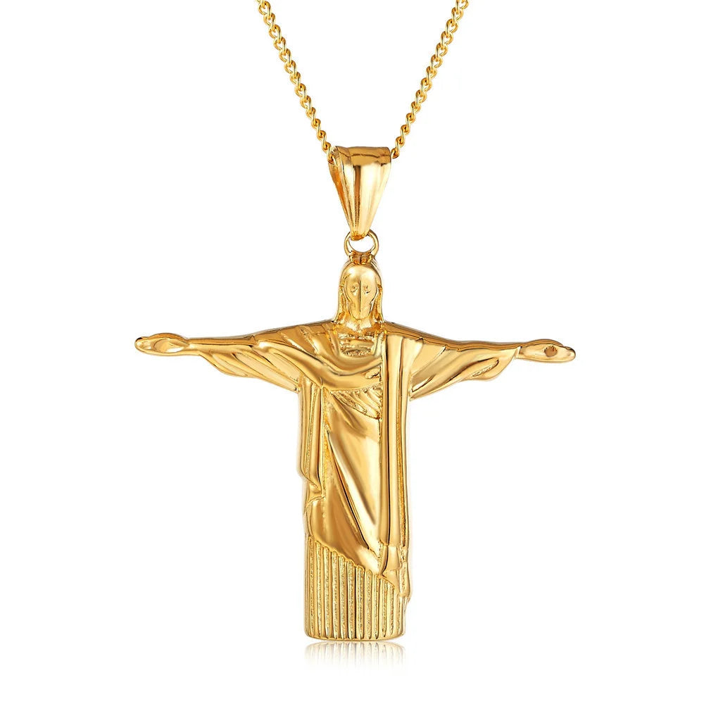 Colar Cristo Redentor em Aço Inoxidável com Titânio