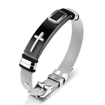 Bracelete Cristão Masculino em Aço Inoxidável com Joia Ajustável