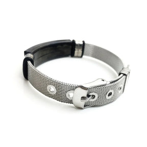 Bracelete Cristão Masculino em Aço Inoxidável com Joia Ajustável