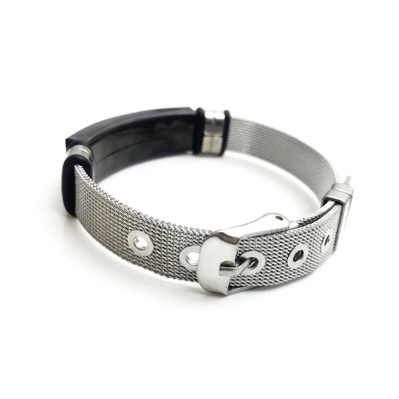 Bracelete Cristão Masculino em Aço Inoxidável com Joia Ajustável