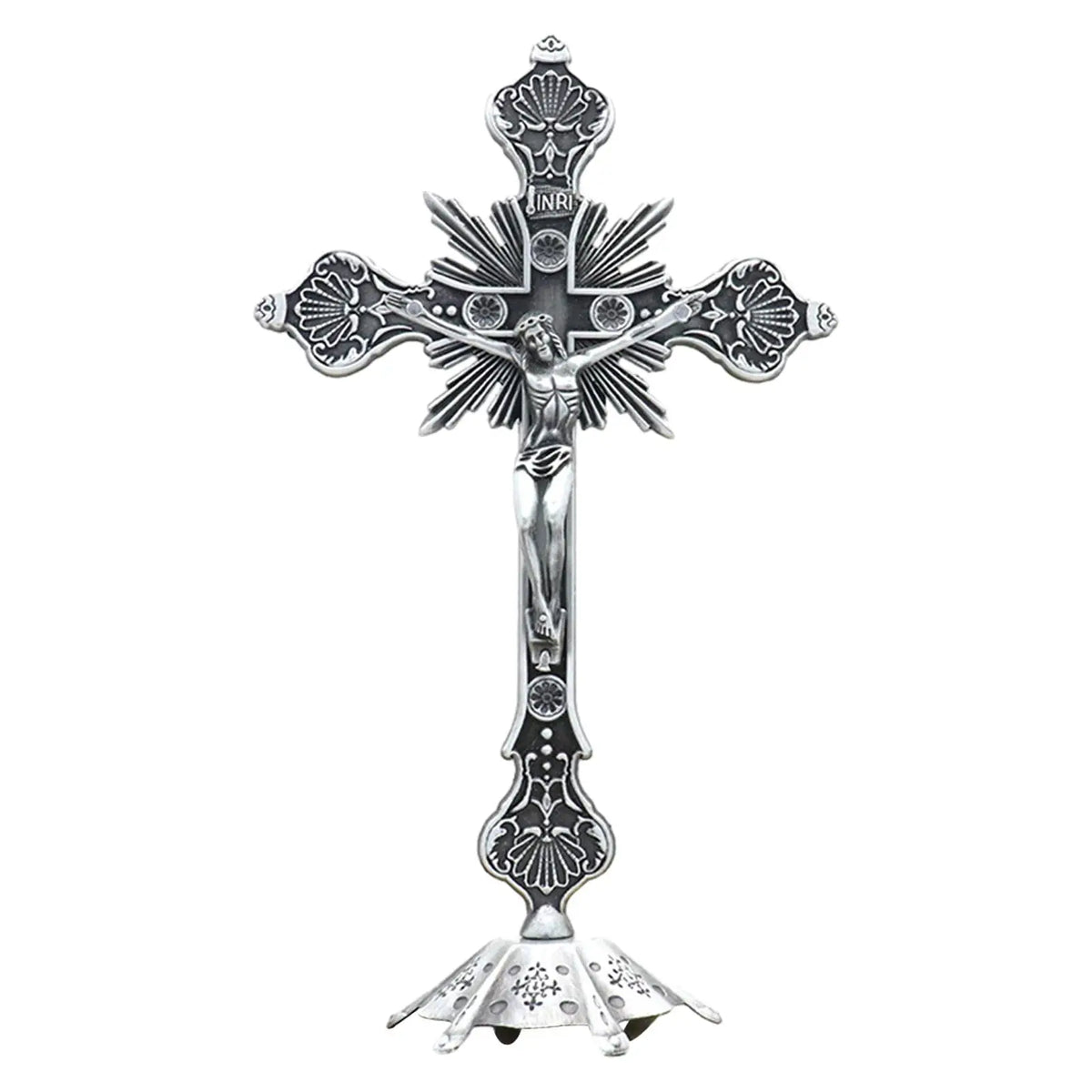 Crucifixo de Mesa em Aço Inoxidável 25cm