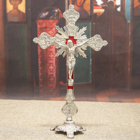 Crucifixo de Mesa Banhado a Ouro Católico