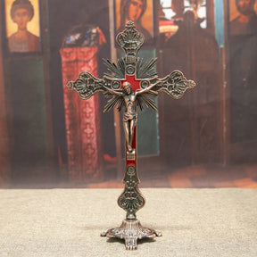 Crucifixo de Mesa Banhado a Ouro Católico