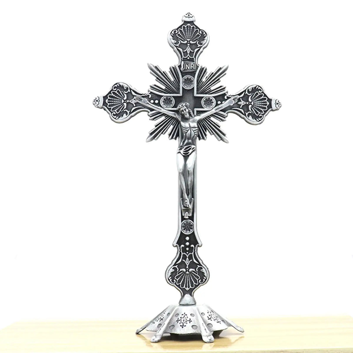 Crucifixo de Mesa em Aço Inoxidável 25cm