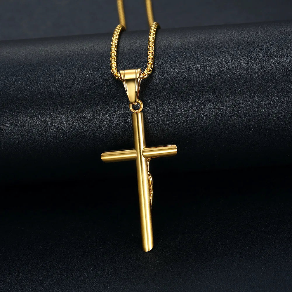 Colar Crucifixo Minimalista em Aço Inoxidável Maciço