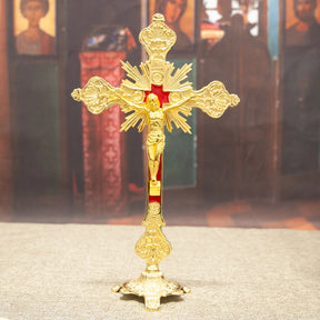 Crucifixo de Mesa Banhado a Ouro Católico