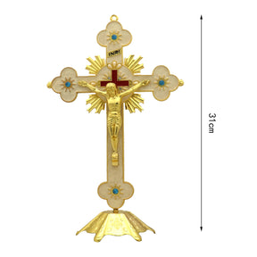 Crucifixo de Mesa Vaticano em Aço Inoxidável e Cristal Zirconado