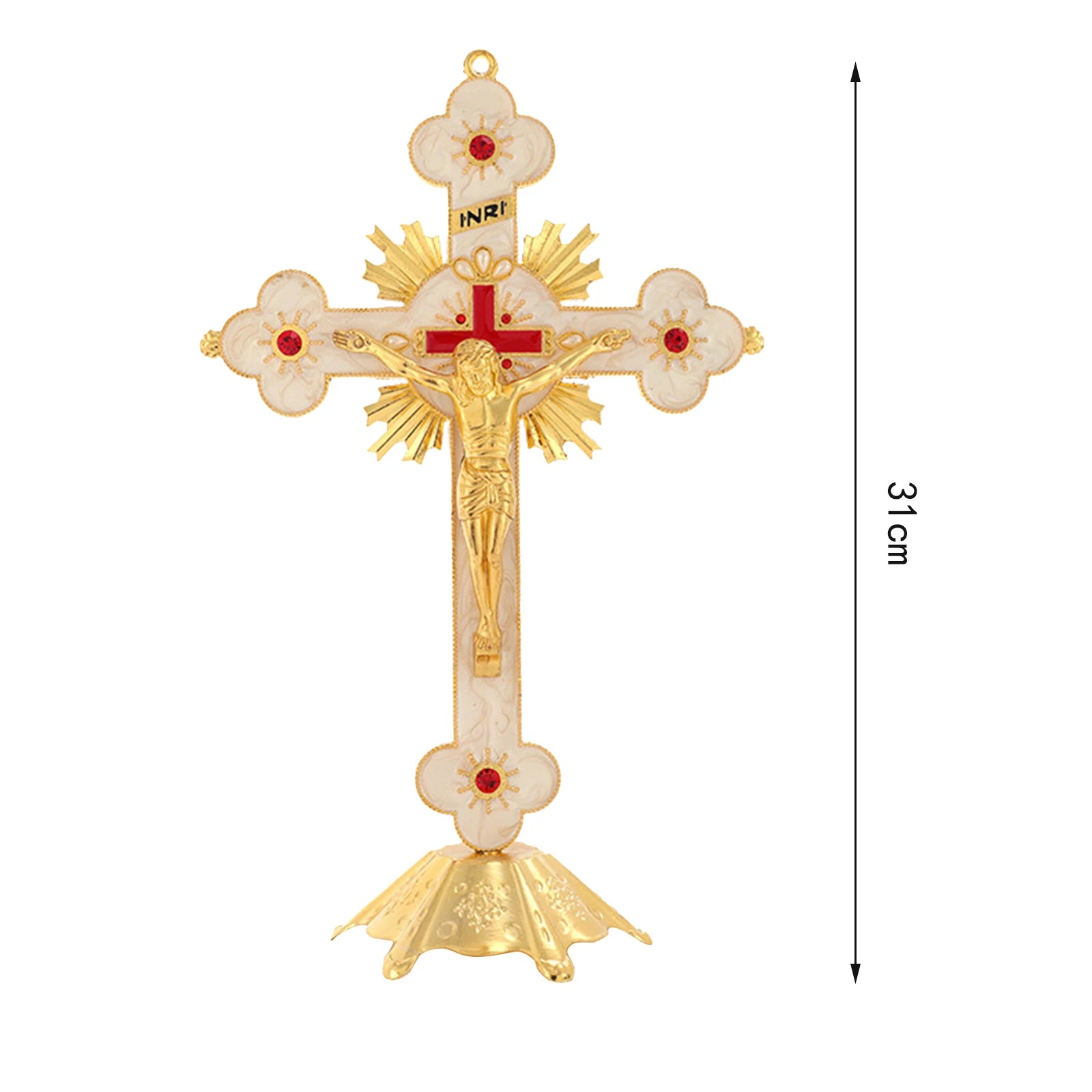 Crucifixo de Mesa Vaticano em Aço Inoxidável e Cristal Zirconado