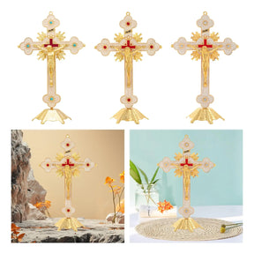 Crucifixo de Mesa Vaticano em Aço Inoxidável e Cristal Zirconado