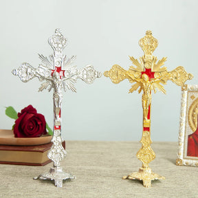 Crucifixo de Mesa Banhado a Ouro Católico