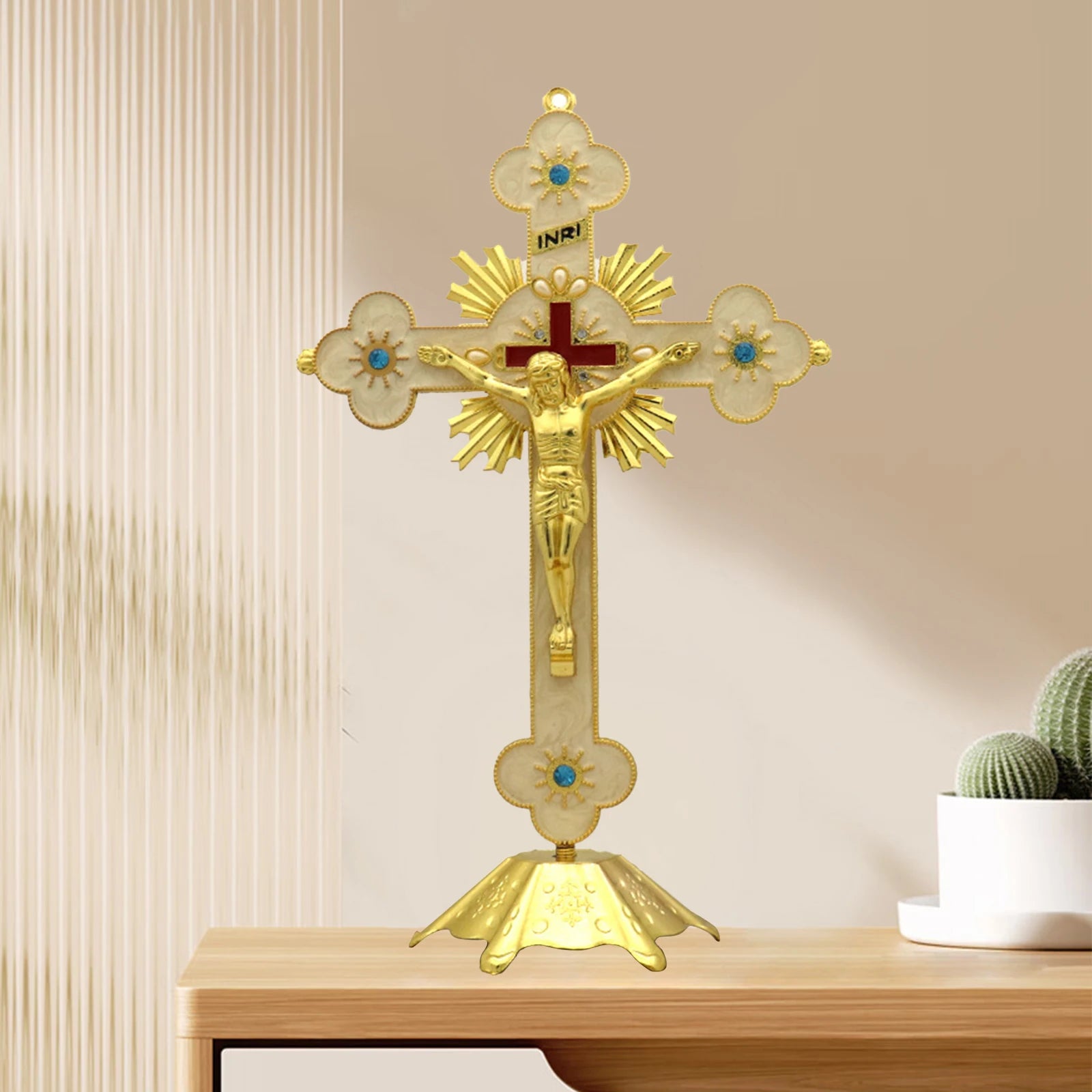 Crucifixo de Mesa Vaticano em Aço Inoxidável e Cristal Zirconado